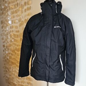 Columbia Black Hooded Jacket with White Accents